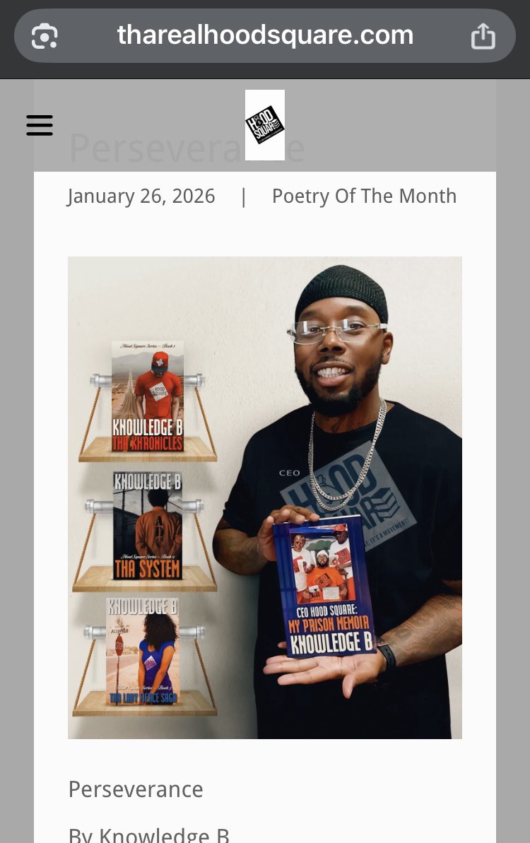 CEOHoodSquare's tweet photo. New poem “Perseverance” just dropped on A Real Hood Square’s Perspective.
A reflection on adversity, growth, and refusing to quit.
Read: https://t.co/1ivwBtGSwn

#knowledgeb #hoodsquare #perseverance https://t.co/VMqOeizooL