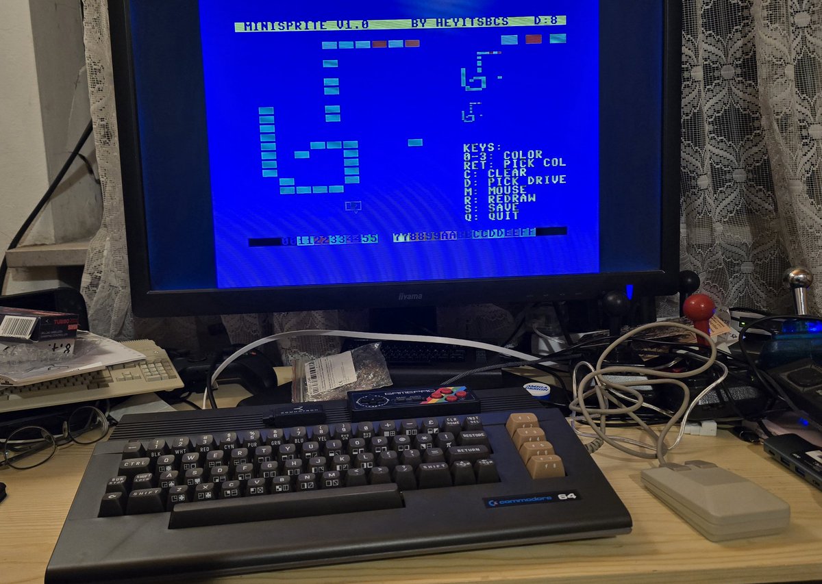 CptSparky360's tweet photo. Cool #SpriteEditor from @heyitsbcs for #Commodore64 with #mouse support and easy use with #TurboMacroPro ๐
You can even download it directly from his bbs on your #C64 / #C128 ๐
https://t.co/p3eiK5zMpL https://t.co/TRfZQW01Kc