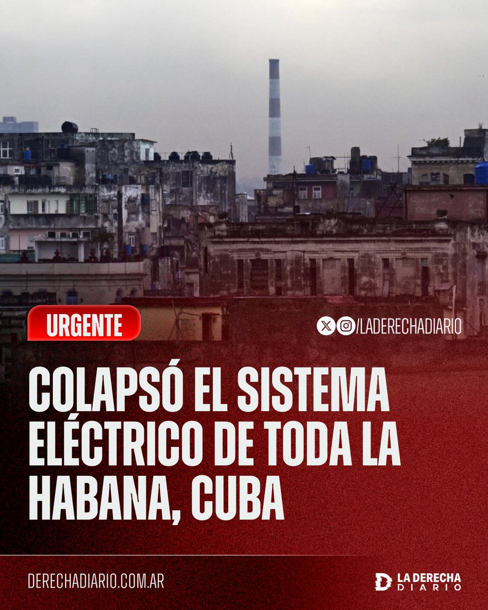 🚨🇨🇺 | #URGENTE TAMBALEA EL RÉGIMEN CUBANO: Colapsó el sistema eléctrico de toda La Habana, Cuba, y la capital se encuentra en su totalidad bajo un apagón.
