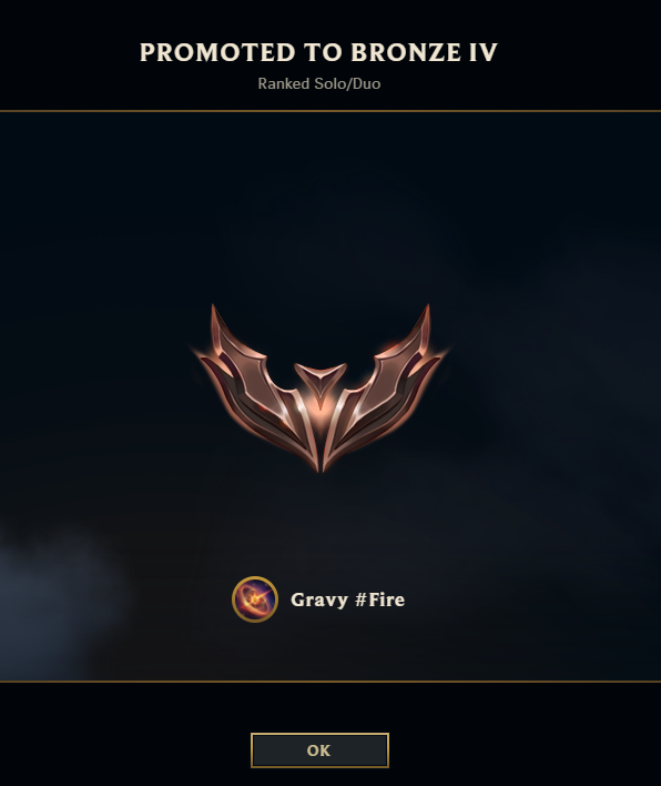 LOOK AT ME!!!! 
I hit a new peak in league :D 
cant say Im iron 4 anymore T~T