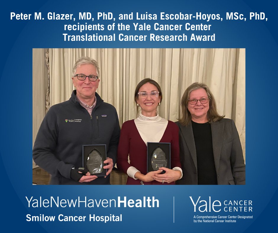 YaleCancer's tweet image. Congratulations to Drs. Peter M. Glazer @GlazerLab and Luisa Escobar-Hoyos @Escobar_Lab, recipients of the 2026 @YaleCancer Translational Research Award. They were recognized for their groundbreaking research on #RNA delivery into tumor cells: pubmed.ncbi.nlm.nih.gov/40668891/.