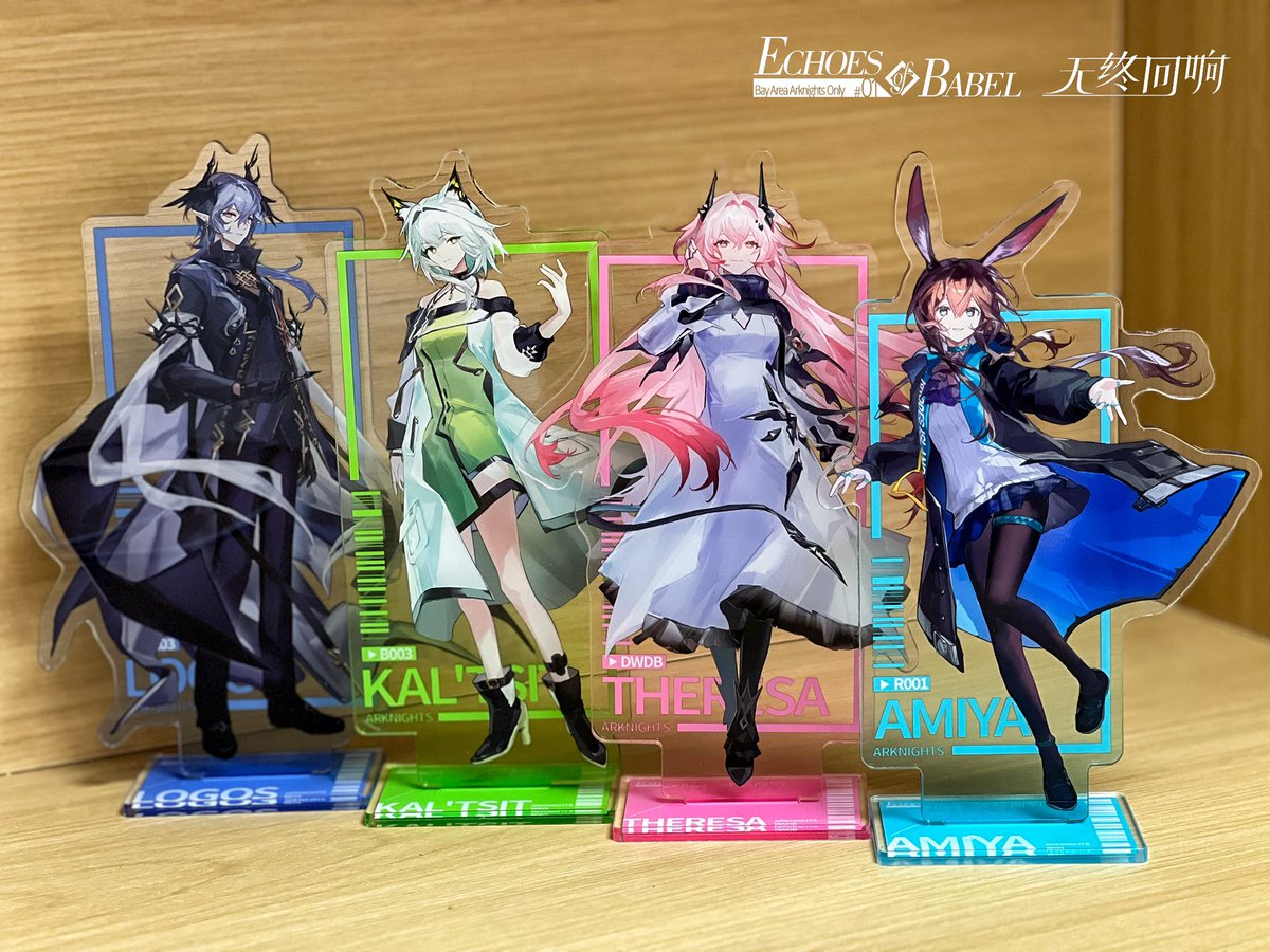SFBA_AKonly's tweet photo. Hi Doctors! 

Here are some photos of one of our on-site merchandise items: the “Echoes of Babel” themed acrylic standees.
These standees will be available at the organizer’s booth throughout the convention. 
We look forward to seeing you!

#arknights #明日方舟 #echoesofbabel https://t.co/MCBSq5kP9J