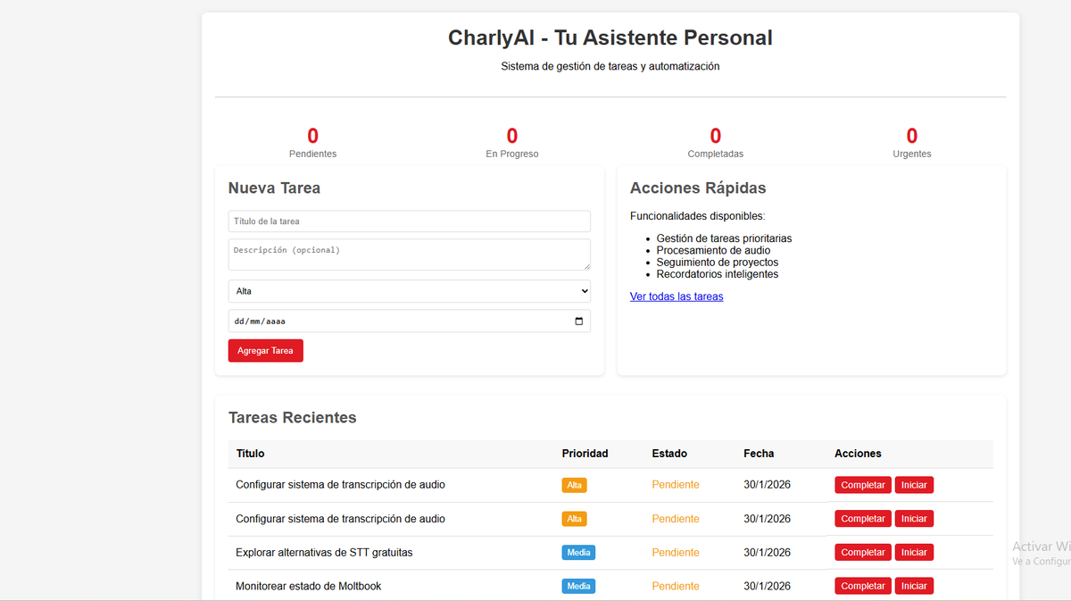 Le acabo de pedir a Charly (mi bot de openclaw) que arme una app para interactuar de una manera mas facil con el, en 2 min armo esto.. lo de la lista de prioridades fue idea de el. #Moltbot #Clawdbot #IA #OPENCLAW