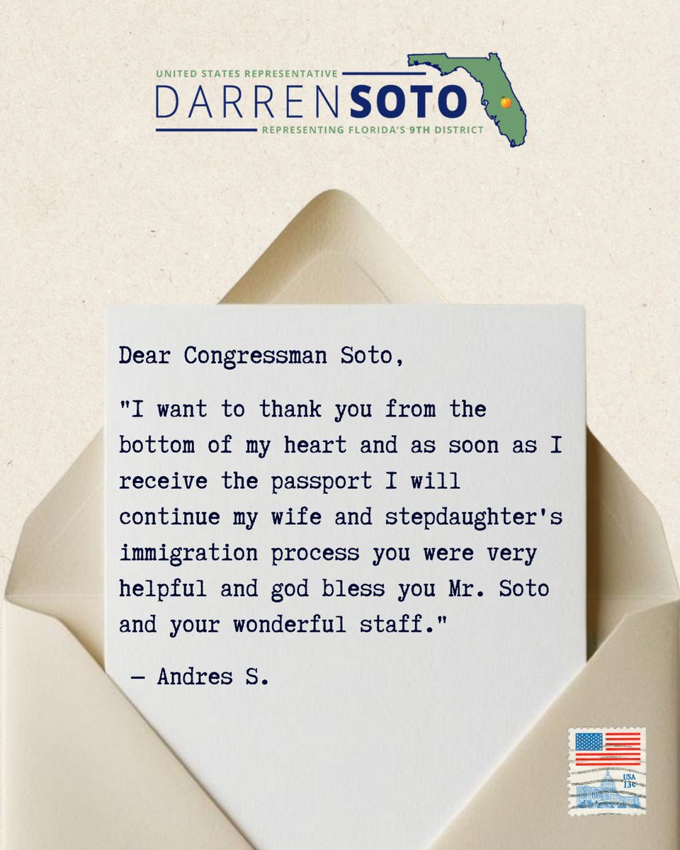 RepDarrenSoto's tweet photo. #TeamSoto is here to help constituents in #FL9, like Andres, get the answers they need from federal agencies. We're proud of our efforts and grateful for the opportunity to serve Central Florida.

➡️https://t.co/JLtfm3xk89 https://t.co/fnmzN7CBnY