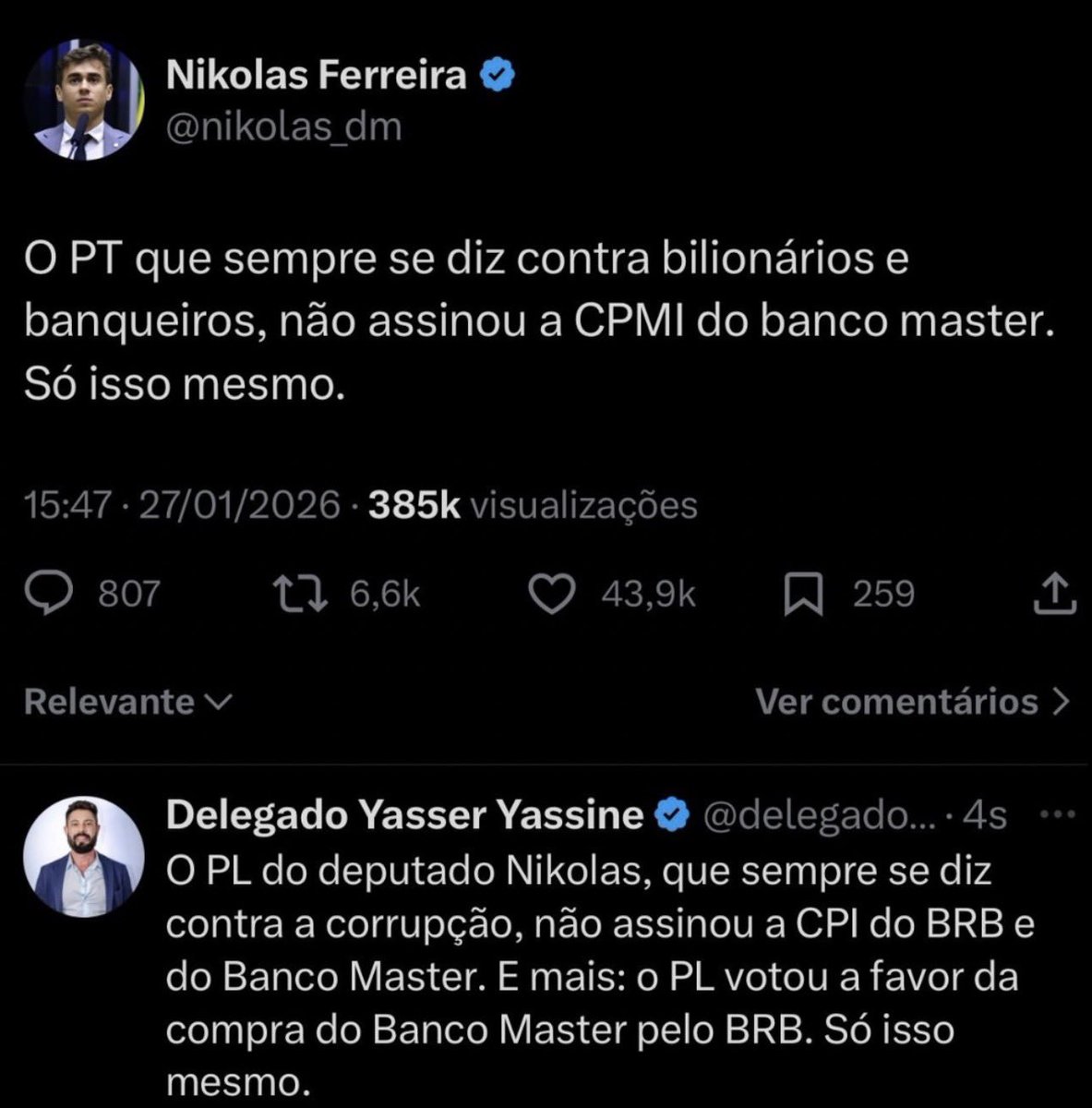 Aproveita a oportunidade e me diz como está seu primo preso por tráfico de drogas. Você já o visitou ou ele já saiu? Ah, e a PEC da bandidagem? Você vai insistir nela esse ano?