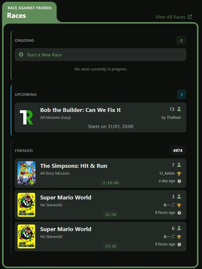 Another cool feature of the new frontpage: view which races are upcoming, ongoing or finished. Start a race right from the home page.

Coming soon!