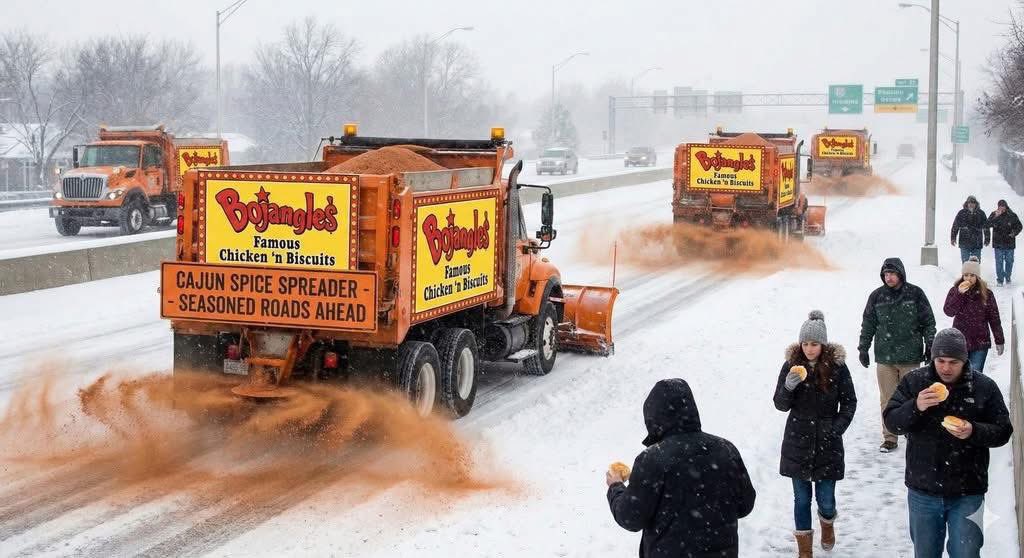 MEDLEGEND's tweet photo. I see that @Bojangles has their trucks out..spreading that Cajun seasoning on the North Carolina highways ahead of this snow storm. https://t.co/223sYtyksN