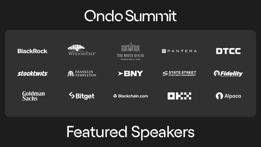 Ondo's tweet photo. Tokenization's biggest day.

✅ Trillion-dollar asset managers
✅ Senior regulators and policymakers
✅ The world’s largest financial institutions

All gathering at the Ondo Summit on Feb 3rd to dictate the future of capital markets. https://t.co/KmX5CqQjHD