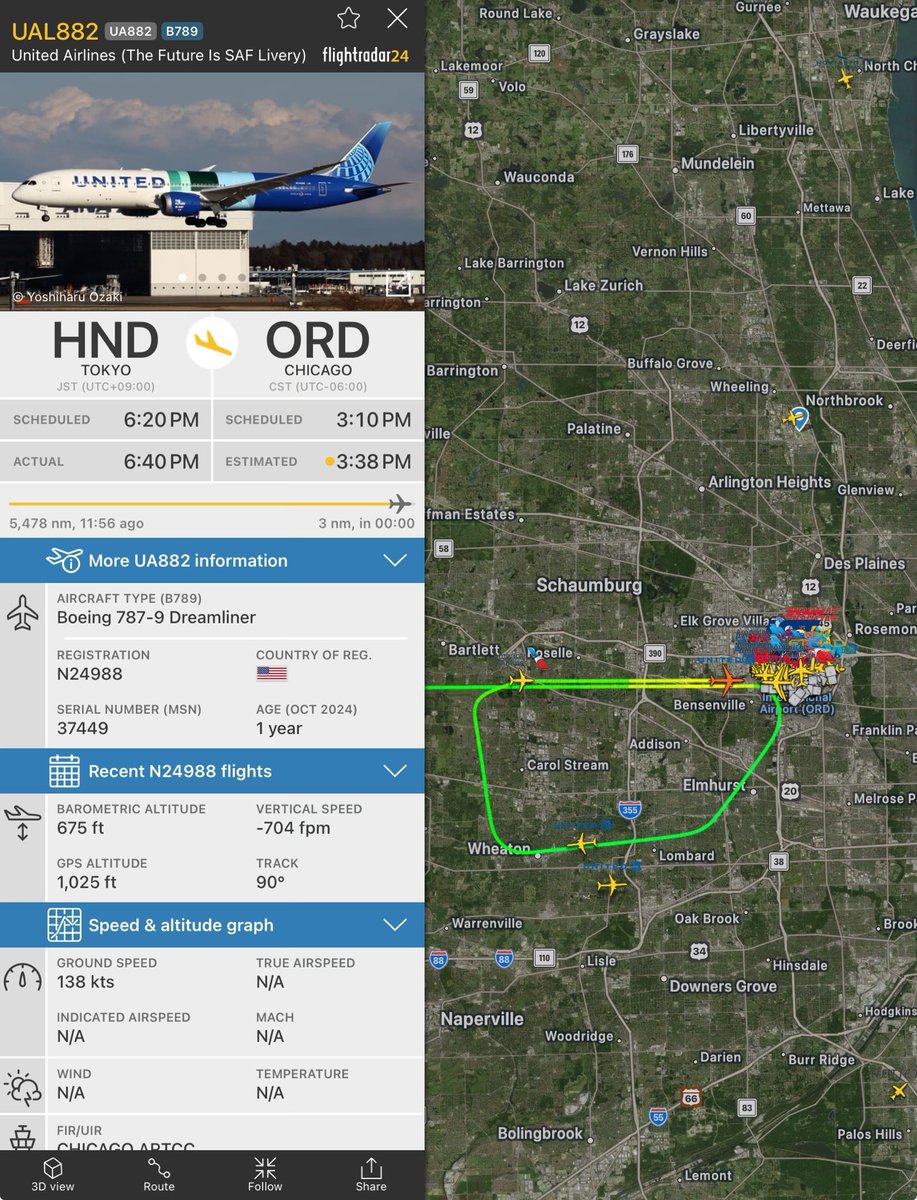 WindyCityWxMan's tweet image. #ChicagoScanner #Chicago #OHare 

Standby alert runway 10L

United 882 from Tokyo to #ORD, a  787

This flight waved off its first landing attempt

240 SOB 35 mins fuel