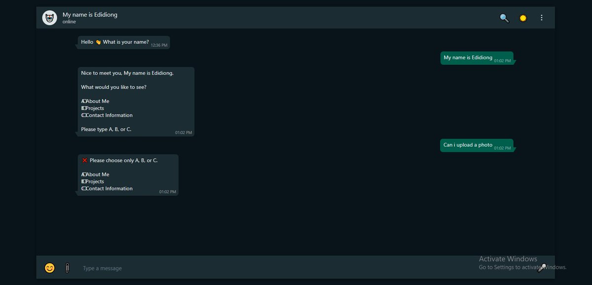 Idara_etimm's tweet photo. The bot now feels less like code and more like a real WhatsApp conversation π¬π€
Still building. Still improving. Still locked in ππ₯
#BuildInPublic #Day3 #WhatsAppBot #ReactJS #FrontendDeveloper #UIUX #FigmaDesign #JavaScript #WebDev #DevJourney #Connectivity26 ππ₯ https://t.co/G4j43DTBwU
