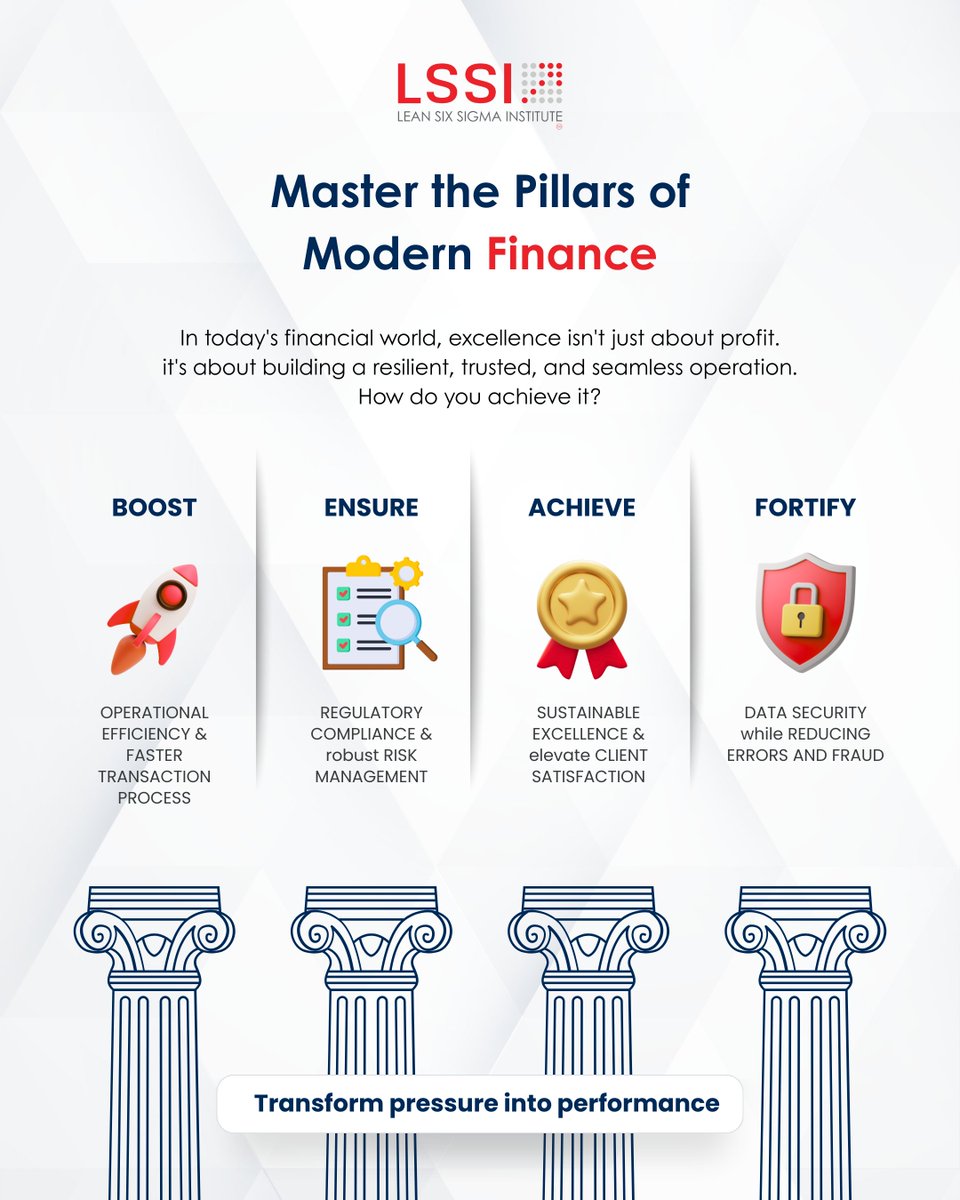 LSSInstitute's tweet photo. Master the Pillars of Modern Finance. 🏦

In today's financial world, excellence isn't just about profit—it's about building a resilient, trusted, and seamless operation. 

How do you achieve it? https://t.co/12rxvT1wRB