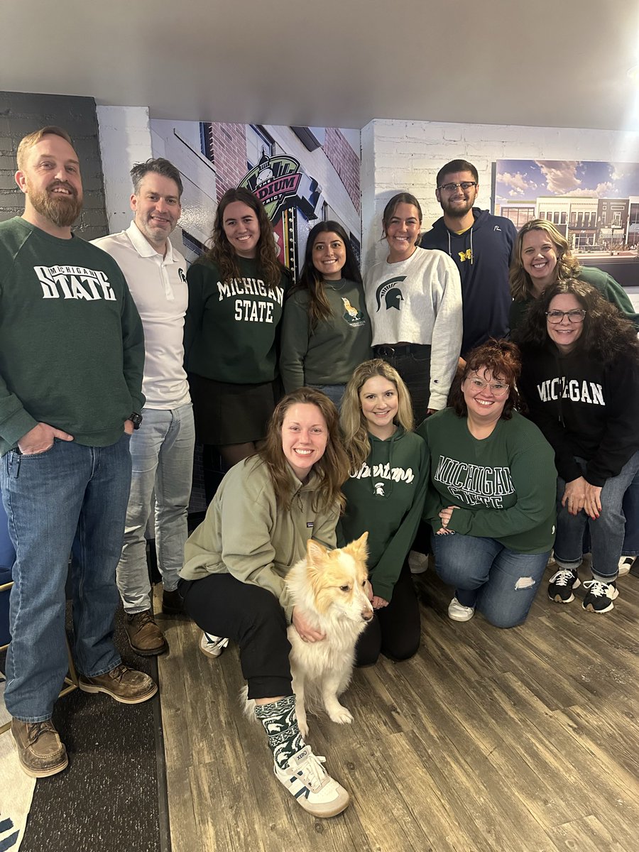 Our team is showing Spartan spirit in green and white (and a little yellow) for tonight’s MSU vs. UofM basketball game! Go Green 💚🏀