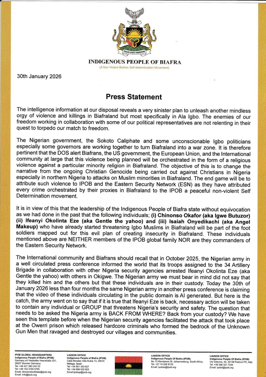 ChinasaNworu's tweet photo. ATTENTION !

From the office of 
#IPOB Head of Directorate of State {HOD} Mazi Chika Edoziem.
@radiobiafralive https://t.co/h6GAgOdUrH