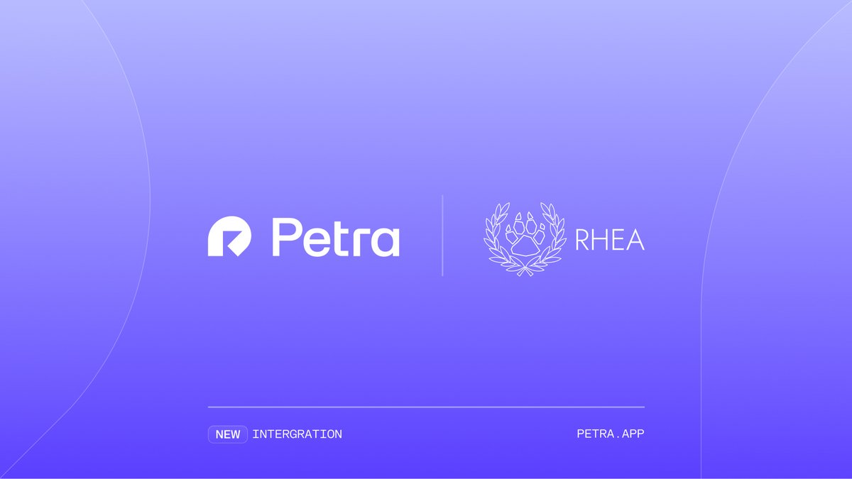 Petra is proud to be a Day 1 launch partner for <a href="/rhea_finance/">Rhea Finance</a> on <a href="/Aptos/">Aptos</a>.

Access X Chain RHEA in Petra to make your onchain money moves. Explore RHEA's lending and high-yield tools, accelerated on Aptos rails.

The Petra portal to onchain money just got brighter 🟣