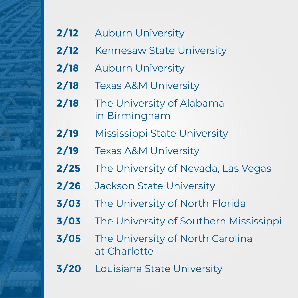 YatesBuilds's tweet image. Students, mark your calendars! Visit us at a career fair near you to learn about potential career opportunities and internships.

Visit the careers page on our website to view current job openings.
wgyates.com/careers

 #ConstructionCareerFair #STEMFair #EngineeringFair