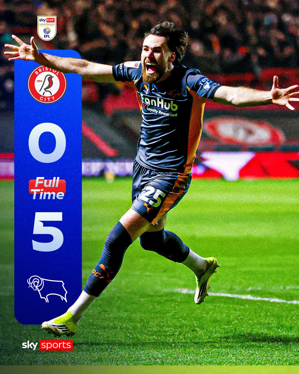 FULL-TIME: Derby County hit Bristol City for FIVE to move into the Play-Off places 🔥📊