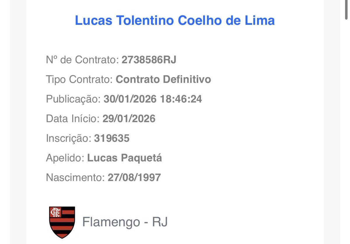fla_infos's tweet image. 🚨 URGENTE!

Lucas Paquetá está inscrito no BID e pode jogar a Supercopa do Brasil, contra o Corinthians.

📸 CBF / @Lemos_Santos