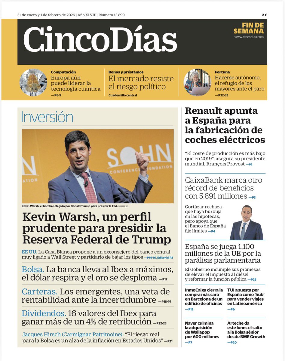 #KevinWarsh #Fed #banca #Ibex #dividendos #Renault #CaixaBank #InmoCaixa #Carmignac #Naver #Wallapop #Arteche #BMEGrowth