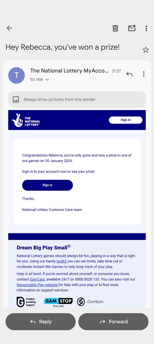 BeccaLarks's tweet photo. @TNLUK There has got to be a way to turn off the ridiculous emails since the app update! I know when I've deposited money, and won on an instant win! Clogging up my inbox for nothing... https://t.co/g1TpW5W7SU