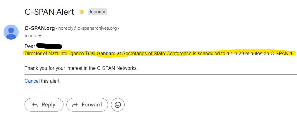 Xtr41's tweet photo. @drawandstrike I looked at the C-Span site earlier and saw this mentioned there. It let me set a reminder when it was going to be available...  received this at 2:31.  odd.. https://t.co/ayvmc1U4xp