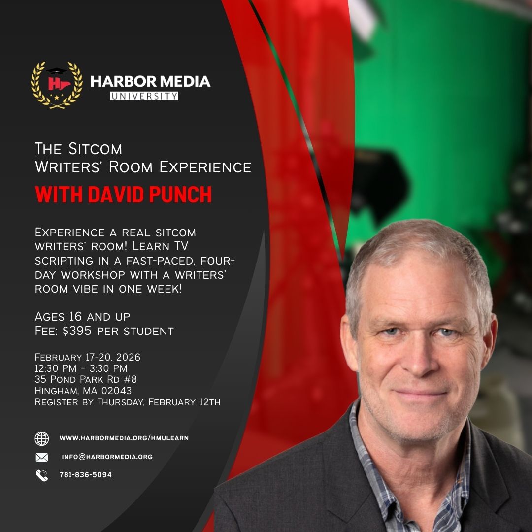 📺✍️ Ready to write the next great sitcom?

Join The Sitcom Writer’s Room Experience with David Punch—a hands-on crash course in comedy writing during February vacation!
🗓️ Feb 17–20 | 🕒 12:30–3:30 PM
🎟️ Limited spots: harbormedia.org/hmulearn.html
#LearnWithHarborMedia