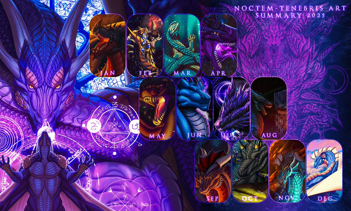 NoctemTenebris's tweet image. Here's an art recap of 2025!

It was definitely a rough year, but the art made it more fun!

Enjoy the dragons! 🐲
