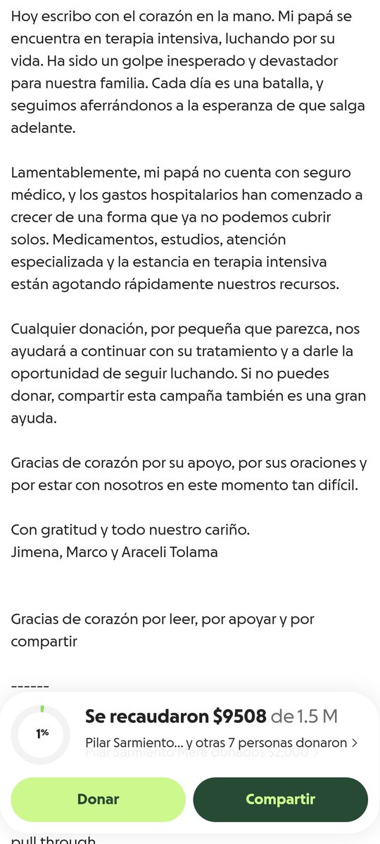 AlertaF1's tweet image. 🙏🏻 Toda la buena vibra a Don Marco Tolama para que se recupere pronto y si está dentro de sus posibilidades, ojalá que puedan apoyar a su familia con los gastos o al menos compartir este link de Go Fund Me.

gofundme.com/f/juntos-por-m…