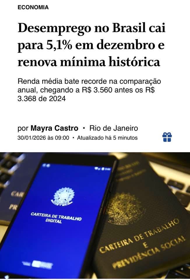 Emprego é mais que número.
É comida na mesa.
É aluguel pago.
É dignidade recuperada.
Com Lula, o Brasil voltou a cuidar de quem trabalha.
Por isso o povo quer de novo.
💖 LULA IMBATÍVEL
#LulaDeNovo