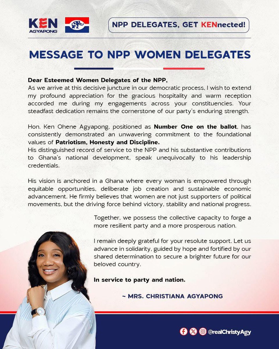 realChristyAgy's tweet photo. Strong women. Strong party. Strong Ghana.
Vote No. 1 🇳🇱🐘

#Ken2028 https://t.co/VP2P6zUlPz