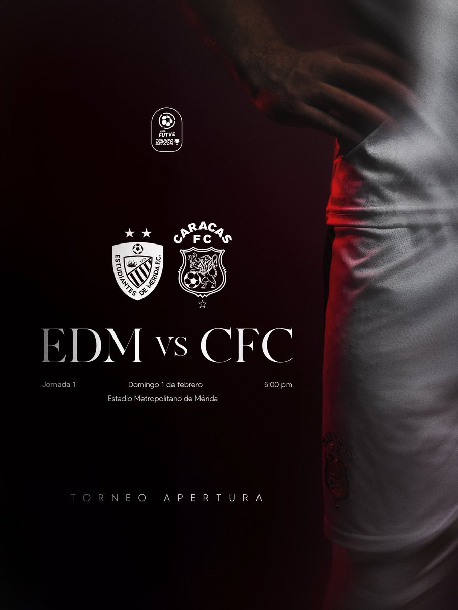 🔛 El debut: Torneo Apertura 2026 🔥

🆚 Estudiantes de Mérida 
📆 Domingo 01/02
⏰ 5:00 P.M.
🏟️ Estadio Metropolitano de Mérida 
🏆 @ligafutve | TA | J1 
📻 <a href="/hotsports941/">HOT Sports 94.1 FM</a> 
📺 Canal de YouTube @ligafutve 

¡VAMOS, ROJO! 👊🏻

#SomosCaracas #DaleRo