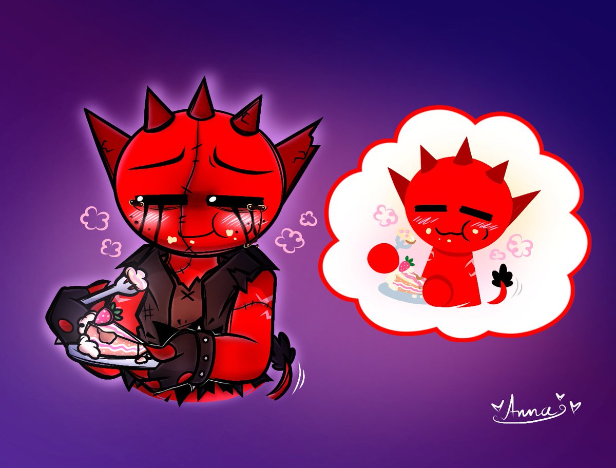 angelika_leyva's tweet image. Despite being a spirit now,, Raddy still adores strawberry sweets^^🥹💖💖😈❤️🍓✨ #Sprunki #sprunkiraddy