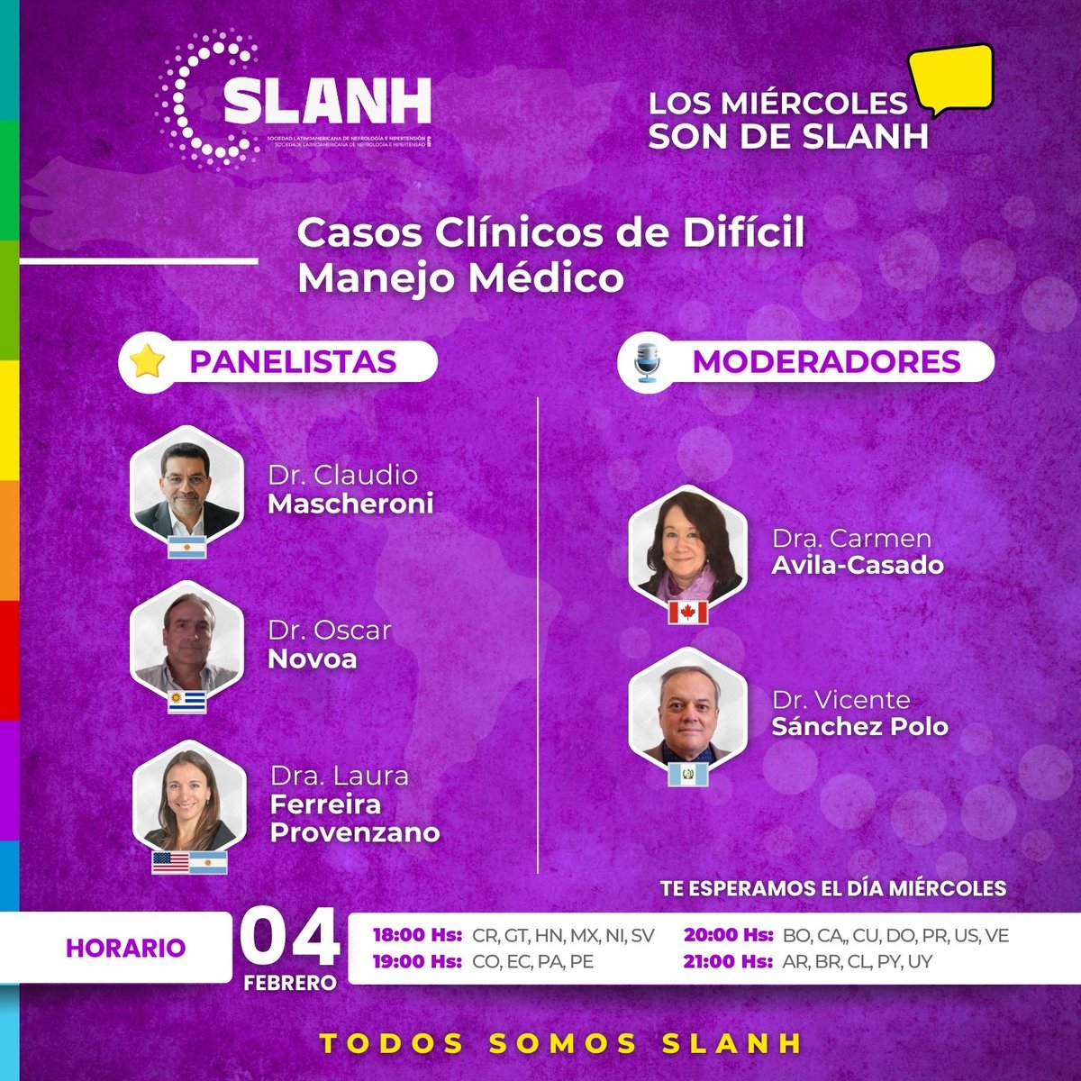 SLANH_'s tweet image. 🎓 PROGRAMA EDUCATIVO ANUAL SLANH
Los Miércoles son de SLANH

🚀 Tema:
Casos Clínicos de Difícil Manejo Médico

🗓 Miércoles 04 de febrero de 2026

⏰ Horarios
🕖 19:00 h → 🇵🇦

🔗 Regístrate en: bit.ly/febrero04slanh

🌐 slanh.net

#SLANH #SoySLANH #Nefrología