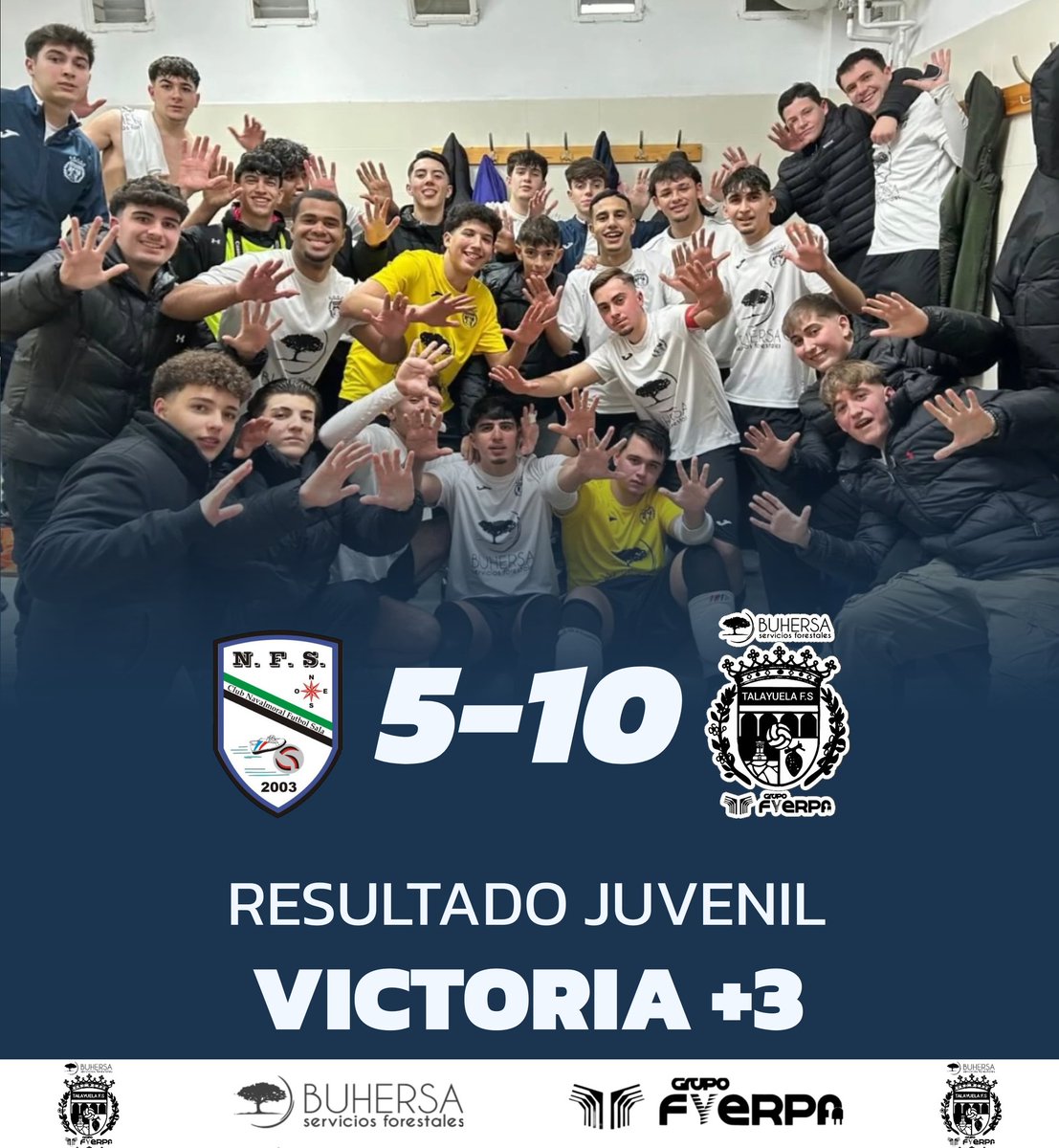 ¡A mano llena en el derbi! 🖐️⚽️🖐️
​Final: Navalmoral F.S. 5 - 10 BUHERSA FYERPA TALAYUELA
​Nuestro Juvenil se desata en ataque y se lleva los 3 puntos con una lluvia de goles. ¡Este es el camino! 🚀🤍🖤
Enhorabuena equipazo sois imparables.
​#TalayuelaFS #Goleada #Derbi