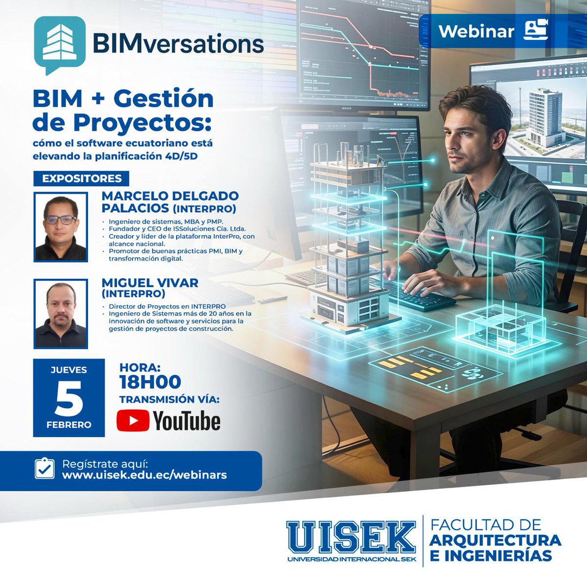 InterPro_Ec's tweet photo. 🎙️ BIMversations | Webinar
Cómo el software ecuatoriano está elevando la planificación 4D / 5D
Te invitamos a este webinar organizado por la UISEK, como parte de su programa BIMversations.
📅 Jueves 5-Feb
🕕 18h00
👉 Regístrate aquí:
 https://t.co/kKVsBjlqxA https://t.co/n9nZKaLNIJ
