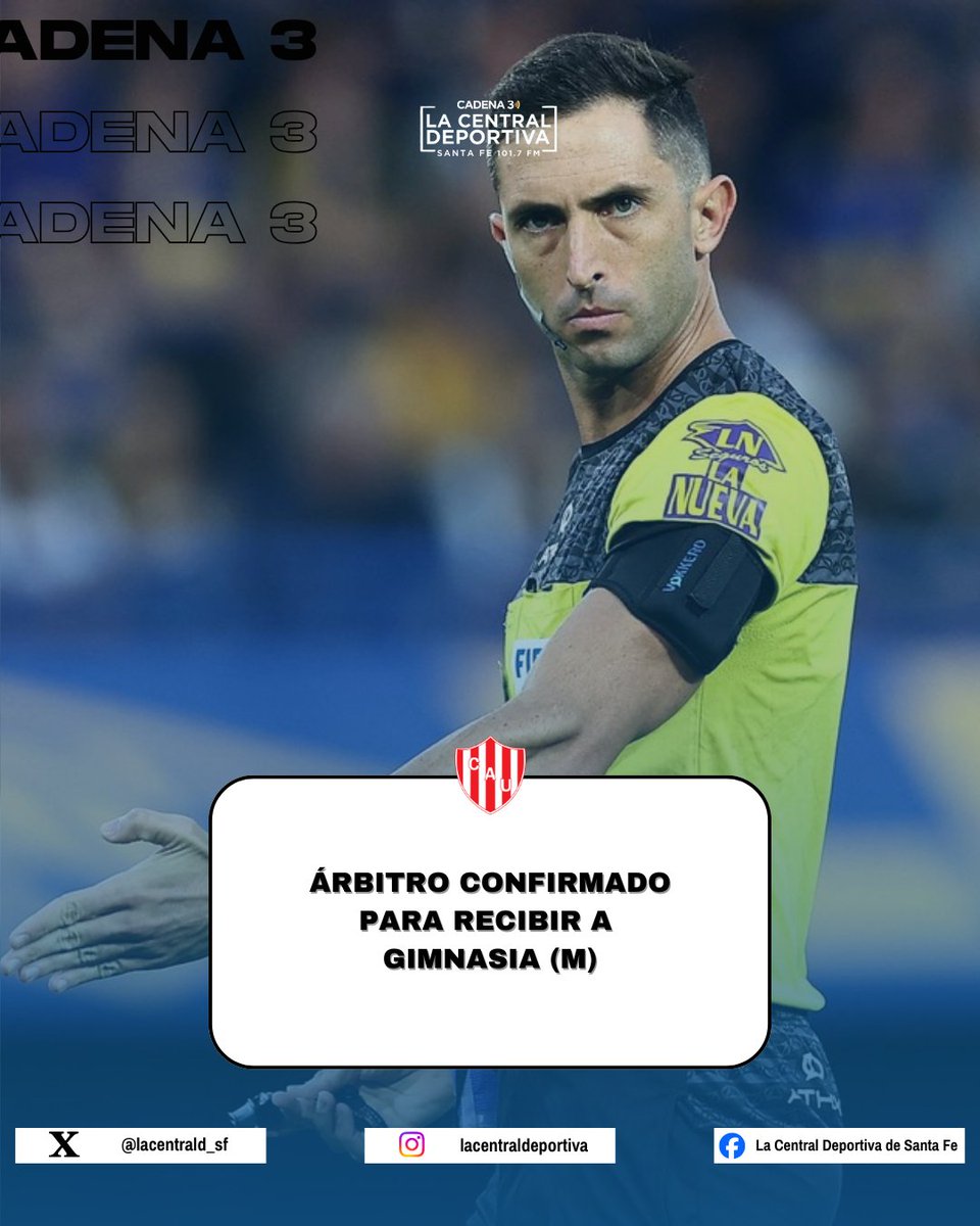 🔴⚪#Unión || 👤 Nazareno #Arasa será el árbitro del encuentro ante #Gimnasia (M), el lunes 2 de febrero a las 22 hs en 🏟️ 15 de Abril por la fecha 3 del #TorneoApertura.

📺 En el VAR estará Gastón Monzón Brizuela.

<a href="/Cadena3Com/">Cadena 3 Argentina</a> Santa Fe  📻 FM 101.7