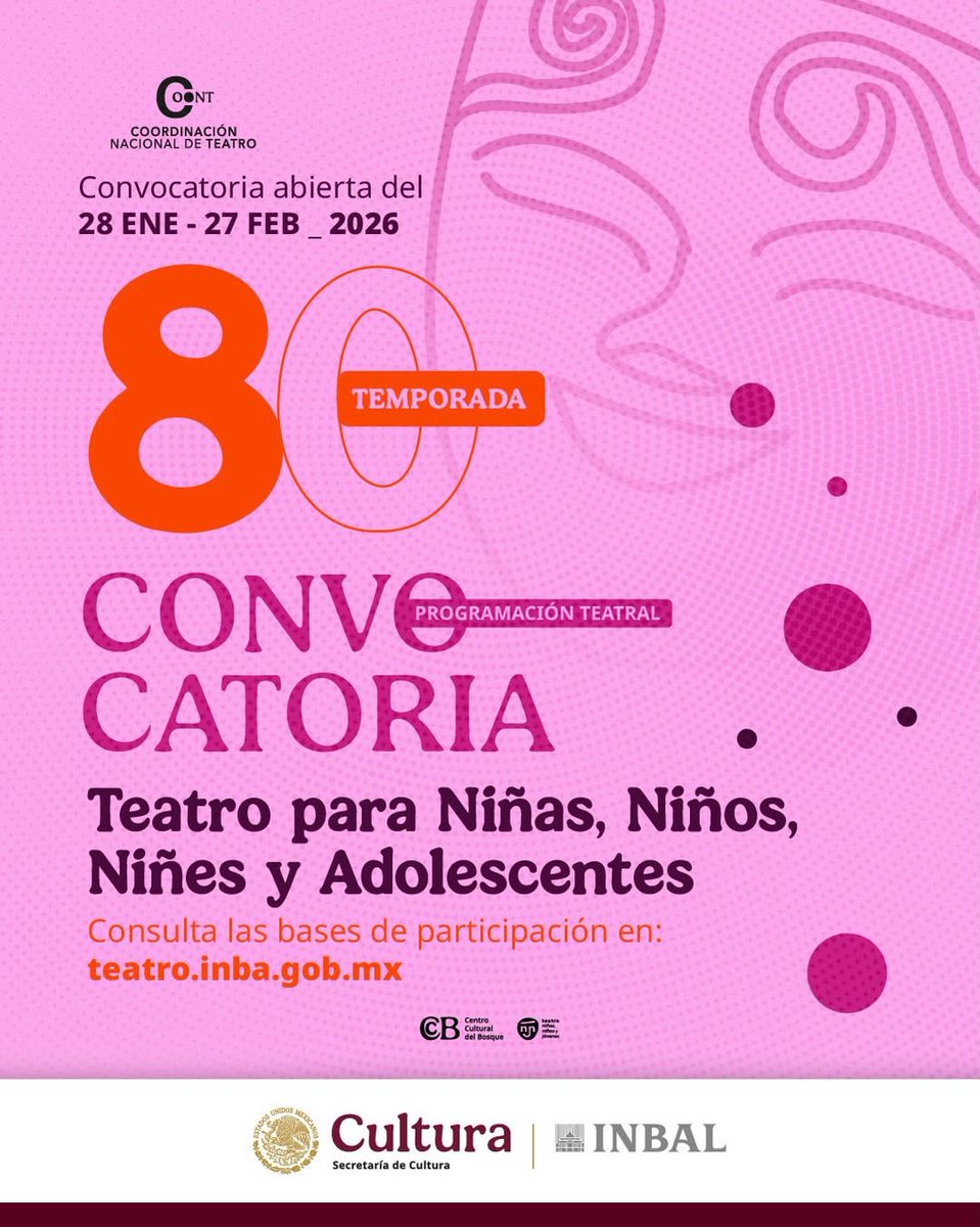 La escena también se construye desde la infancia.
Está abierta la Convocatoria de la Temporada 80 para Teatro para Niñas, Niños, Niñes y Adolescentes del INBAL. Si creas desde el juego, la imaginación y la mirada crítica, este espacio es para ti. 🔗 teatro.inba.gob.mx