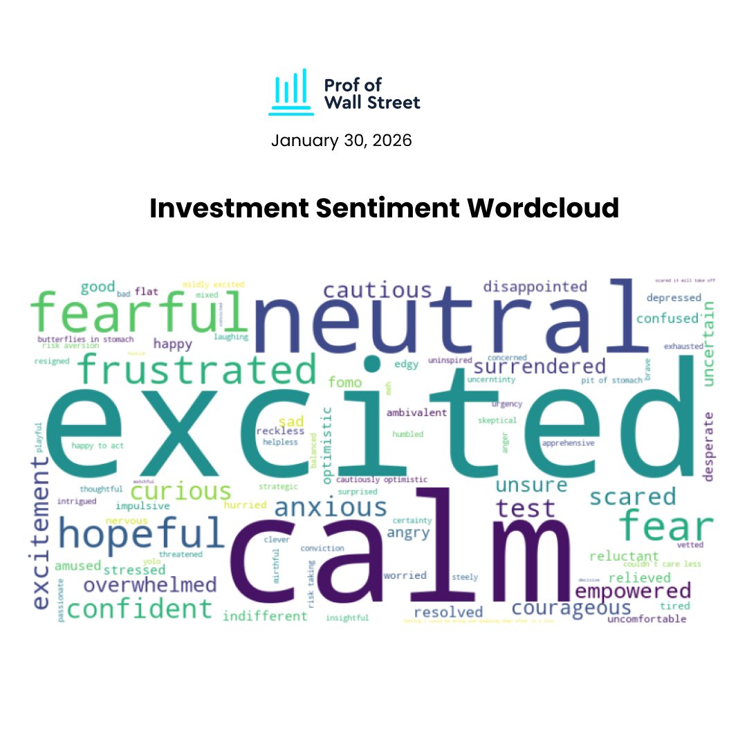 ProfOfWallSt's tweet photo. Want to know how investors feel about the market? 

Here is our sentiment word cloud that gathers emotions along with optimism forecasts captured at each trade.

#fintech #investing #trading #sentiment #altdata https://t.co/hRjqW7aM14