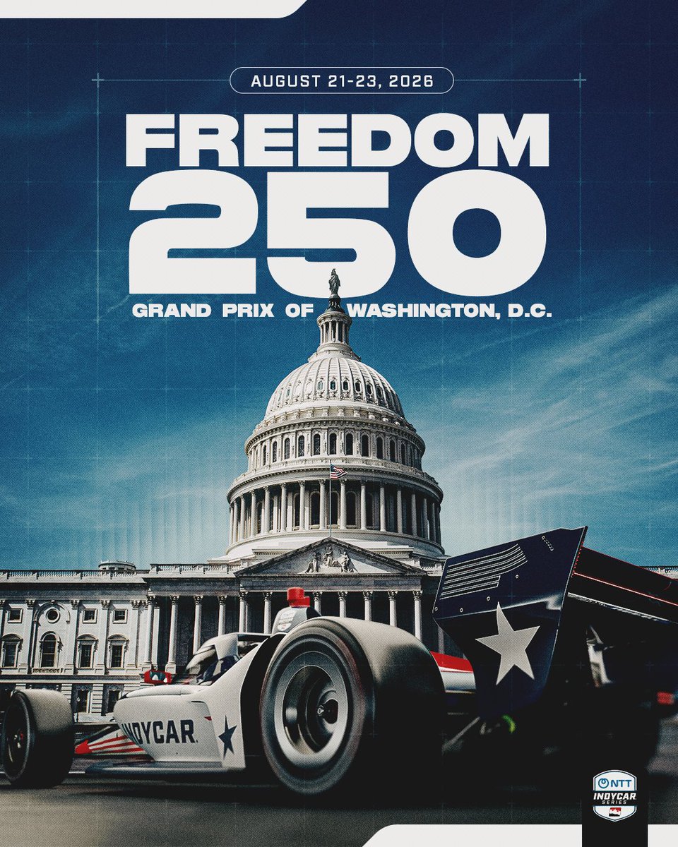 Freedom250GP's tweet image. INDYCAR is coming to the streets of Washington, D.C. 👀

Be the first to learn more about the Freedom 250 Grand Prix 👉 indyc.co/dcsignup