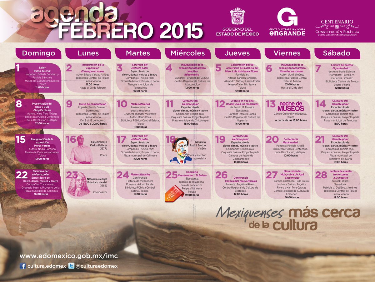 #RecuerdosEncerrados
Transcurrían los primeros meses del 2015 en <a href="/TolucalaBellaCd/">TOLUCA</a> meses atrás ya se escuchaba un rumor de la creación de una nueva Secretaría que se encargaría de la política cultural. Mientras el Instituto Mexiquense de Cultura da a conocer y difundía su agenda.