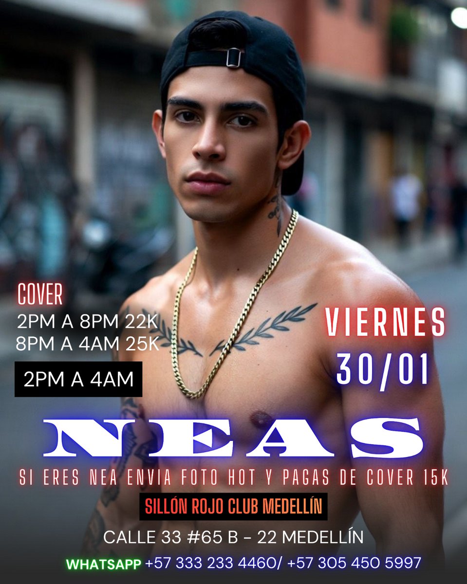 VIERNES de NEAS en el  <a href="/sillonrojomed/">Sillón Rojo Club</a>

🐽Mobiliario para sexo
🍻Bebidas y zona fumadores
🗄️Lockers
🏍️Parqueadero
🍆Gloryhole
Ahora con aire acondicionado
🔥Laberinto

Cl 33 # 65b -22 (Conquistadores) 
📲 305 38 38 460