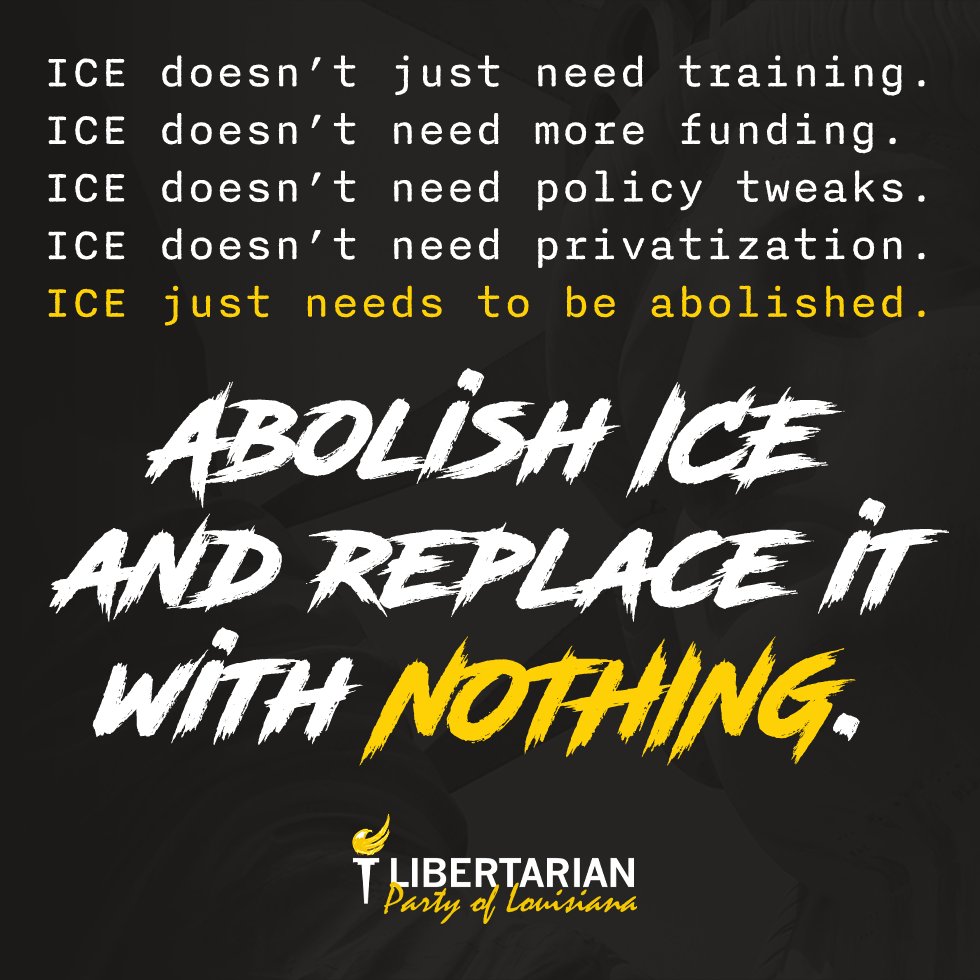 LouisianaLp's tweet photo. ICE doesn’t just need training.
ICE doesn’t need more funding.
ICE doesn’t need policy tweaks.
ICE doesn’t need privatization.

ICE needs to be abolished and replaced with nothing. https://t.co/VgM3aDK2ve