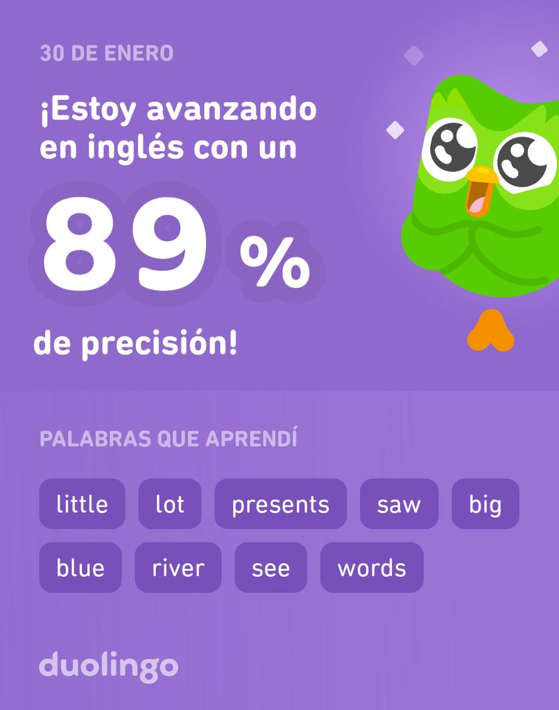 ¡Estoy aprendiendo inglés en Duolingo! Es gratis, divertido y efectivo.
