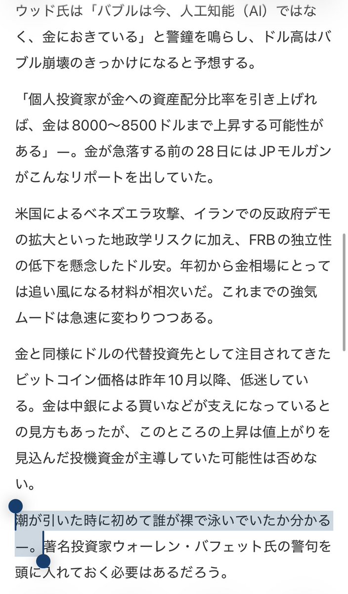 ドル高からの金銀ビットコインのバブル崩壊になるか？ ウォーレン・バフェット - 潮が引いた時に誰が裸で泳いでいたか分かる