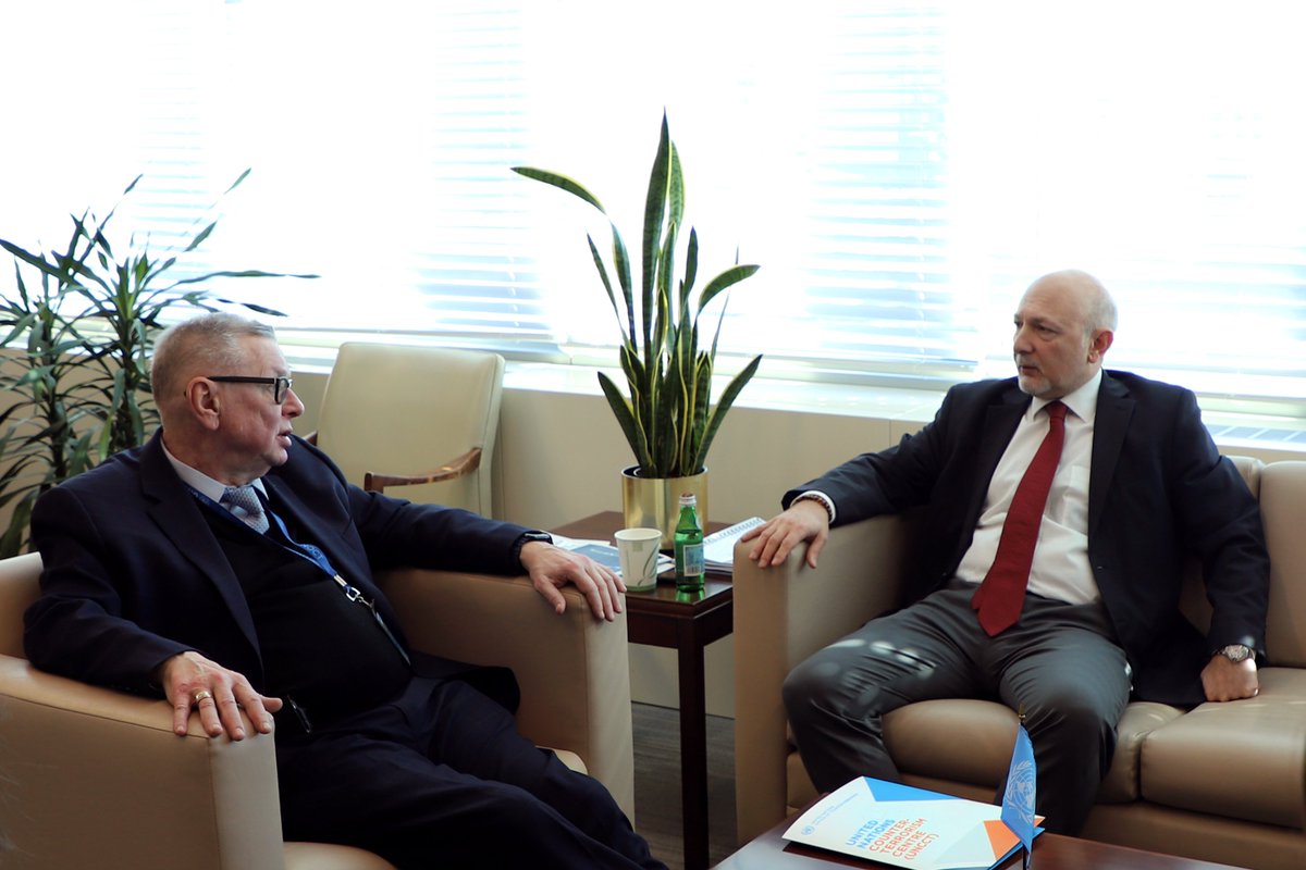 UN_OCT's tweet photo. Following the Briefing on the #CounterTerrorism Early Warning Network for #CentralAsia, Acting USG @UN_OCT Zouev and SRSG @UNRCCA @kahaimnadze discussed joint efforts to support Member States in the region incl. #EWN & #JPoA for the implementation of the #UN Global CT Strategy https://t.co/iFRtIk3GIG