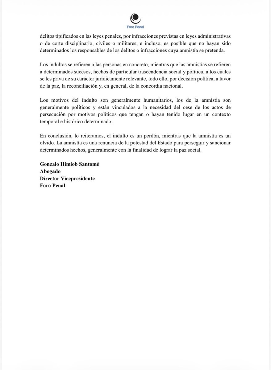 Para mejor comprensión de lo que implica a rasgos generales una Amnistía, acá un breve y sencillo análisis (sin pretensiones de profundidad). La amnistía no es “perdón”, no implica que se acepte la responsabilidad en ningún ilícito.