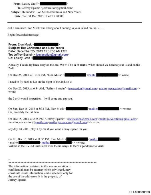 Gadget440's tweet image. Elon Musk to Jeffrey Epstein: "What day/night will be the wildest party on your island?" 

Elon has previously denied any involvement with Epstein or visits to his island. His emails in the latest files say otherwise.