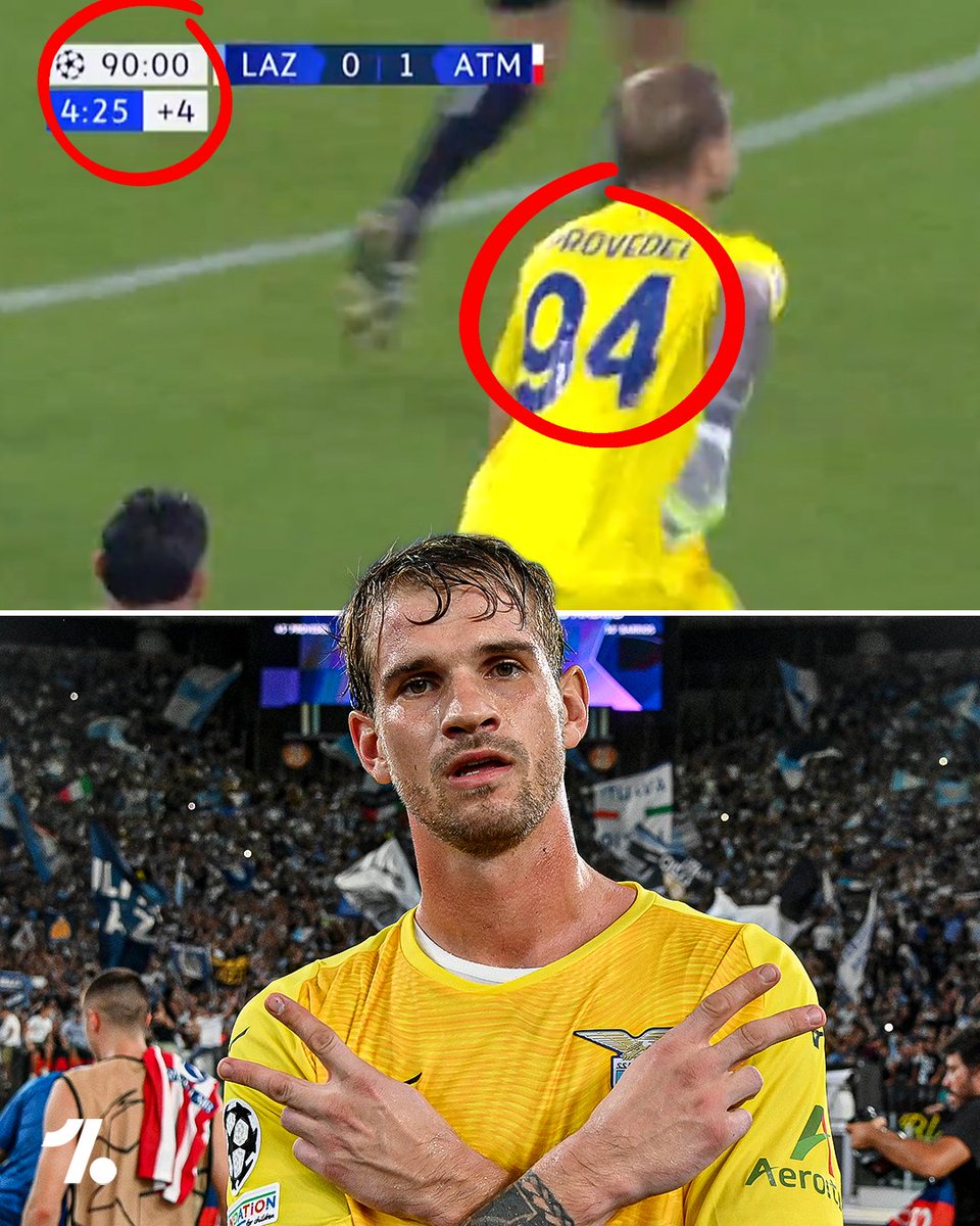 OneFootball's tweet photo. When Lazio keeper Ivan Provedel scored his famous equaliser in the Champions League vs Atletico in 2023/24, ALL of the stars aligned 🥹🤯👇

🔘 Provedel was born in 1994
🔘 He stands at 1.94m
🔘 He wears the no.94 shirt
🔘 He scored in the 94th min

Mind = Blown....talk about the beautiful game 🩵🦅