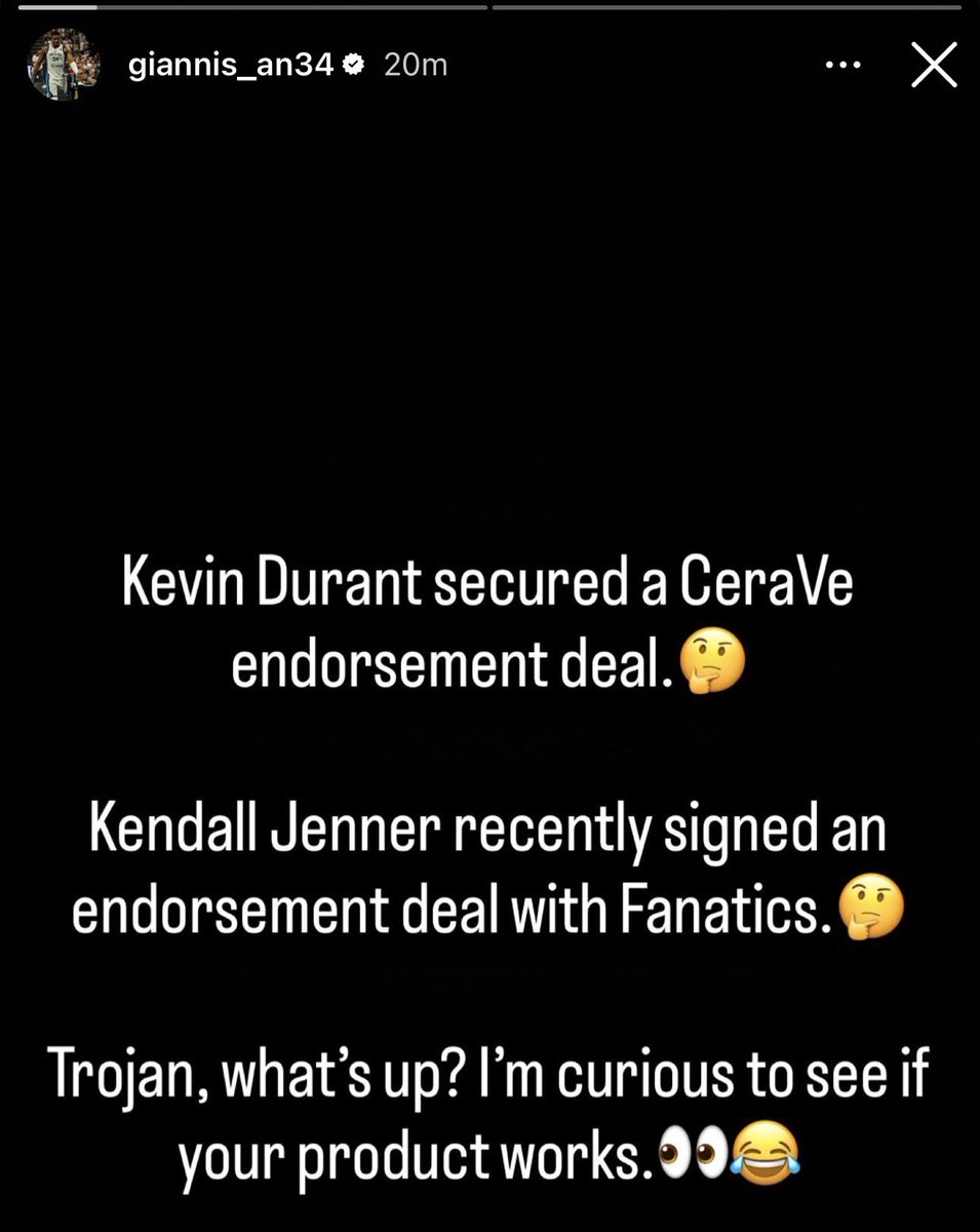 Giannis on IG:

“Trojan, what’s up? I’m curious to see if your product works.”

💀💀💀 (h/t <a href="/NBA__Courtside/">NBA Courtside</a>)