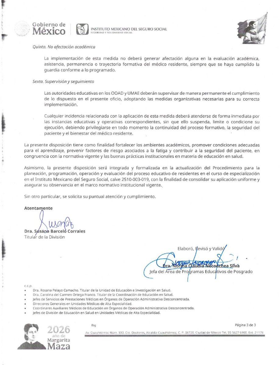 DrChavezDiaz's tweet image. Los médicos residentes solo podrán estar un máximo de 24 horas continuas en el hospital.