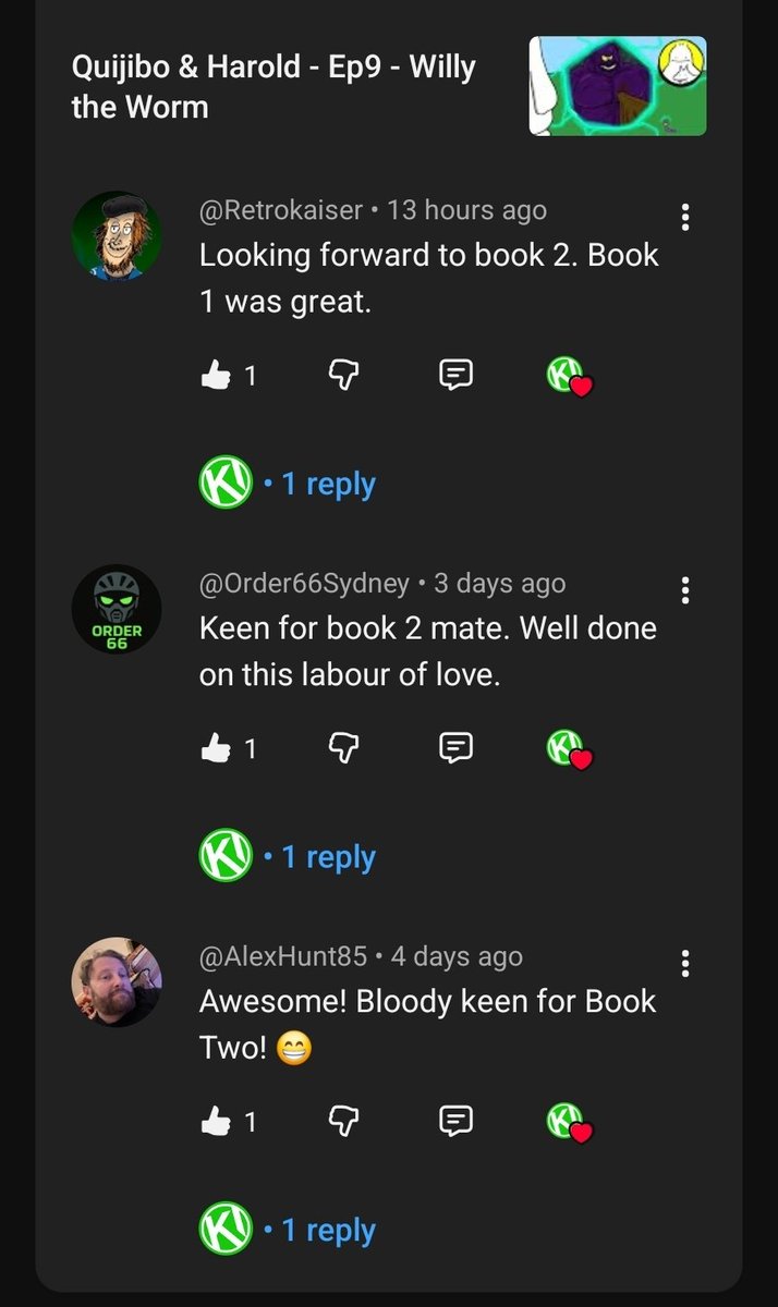 Feedback from the last episode of <a href="/quijiboharold/">Quijibo and Harold</a> on the <a href="/koalainkstudios/">Koala Ink</a> YouTube channel. Thank you for the support and I'm happy for all the comments across the board. Looking forward to getting Book 2 done and eventually animating that as well. Bless you all.